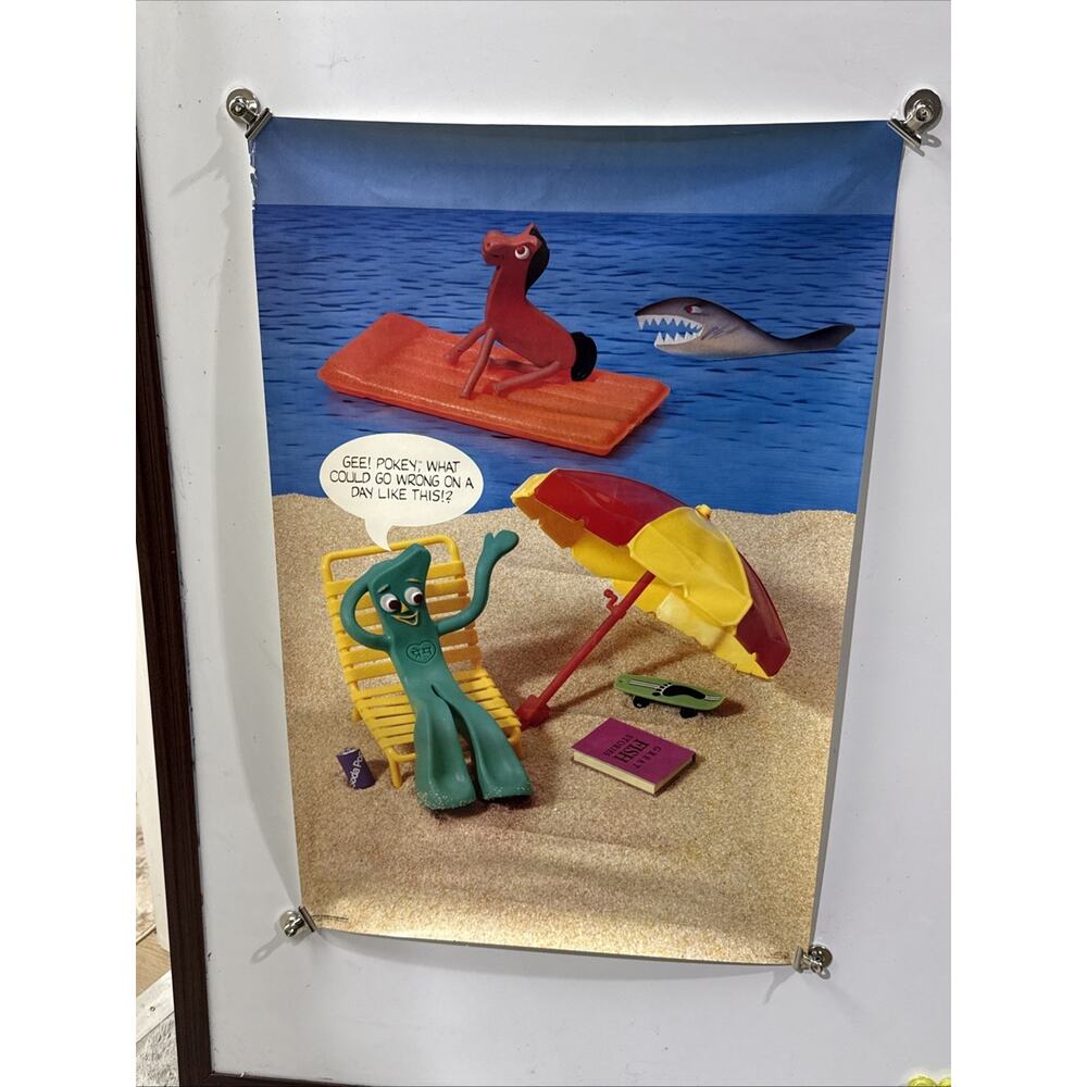 VTG 1985 Gumby & Pokey Poster Beach Scene 32x21 Claymation One Sided AS IS
